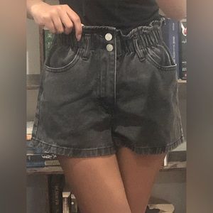 denim paper bag shorts